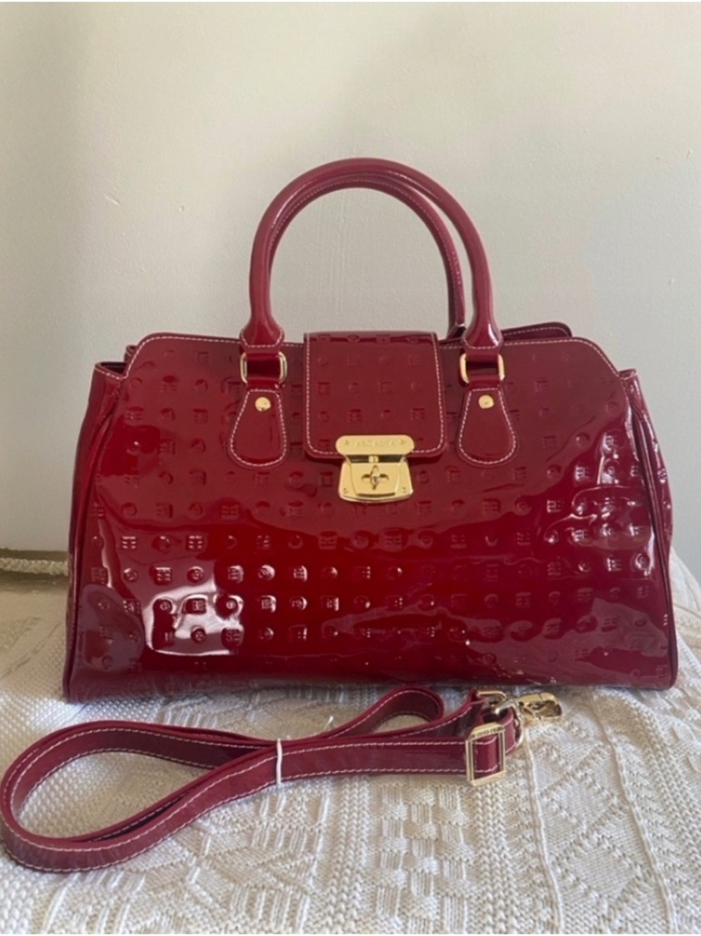 Arcadia Teresa Large Red Patent Leather Tote w/ Shoulder Strap